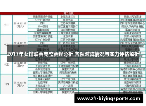 2017年女排联赛完整赛程分析 各队对阵情况与实力评估解析